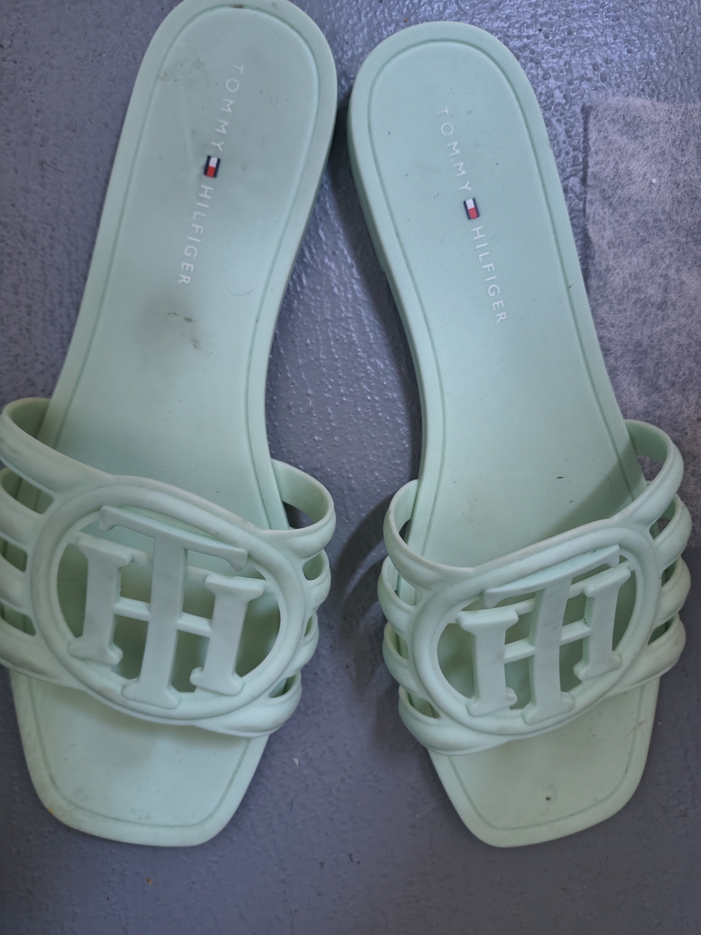 Tommy Hilfiger Pastel Mint Slide Sandals with Logo Medallion